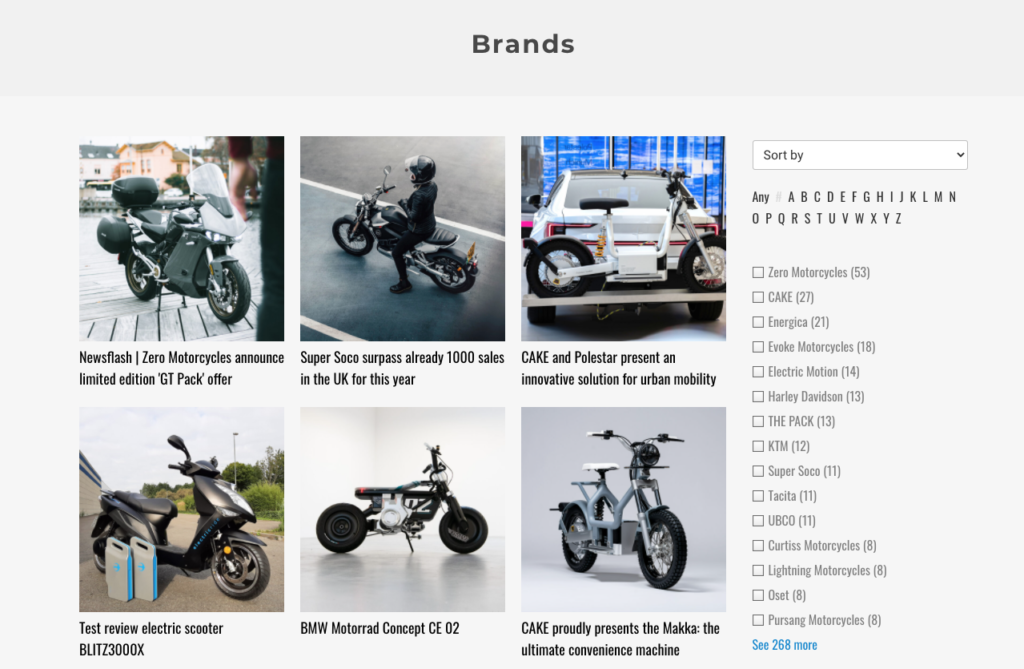 The Pack overview brands electric motorcycles and scooters
